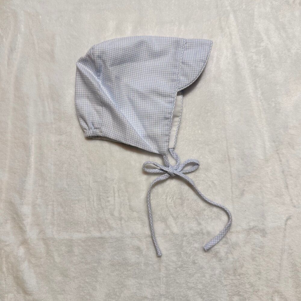 EUC custom made blue gingham newborn bonnet